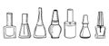 Set of hand-drawn outline bottles with nail polish, cosmetics, make-up. Icons, sketch vector Royalty Free Stock Photo