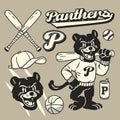 Set of Hand Drawn Panther Sport Mascot Royalty Free Stock Photo