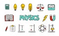 Set of hand drawn Physics school icons