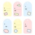 Set of hand drawn post stamps gift tags. Collection of flat colorful style postage labels Royalty Free Stock Photo