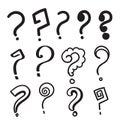 Set of hand drawn question marks. doodle questions marks set. vector illustration.line art style