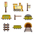 Set of hand drawn railroad icons: wagons