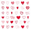 Set of hand drawn red hearts. Design elements for Valentine s day. Vector EPS10 Royalty Free Stock Photo