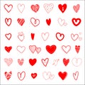 Set of hand drawn red hearts. Design elements for Valentine s day. Vector EPS10 Royalty Free Stock Photo