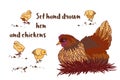 Set hand drawn rooster, hens and chickens
