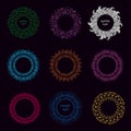 Set of hand drawn round colorful frames on dark background. Royalty Free Stock Photo