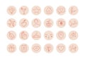 Set of hand drawn round icons for social networks. Pink icons for women s fashion stores, cosmetics, face and body care Royalty Free Stock Photo