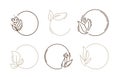 Set of Hand drawn round minimalistic frames with branch line wreath. Vector floral wedding design elements for Royalty Free Stock Photo