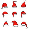 Set of hand drawn Santa hats for your creativity. Festive design element for Christmas and New Year. Vector illustrat Royalty Free Stock Photo