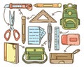 Set of hand drawn school items cartoon doodle collection Royalty Free Stock Photo