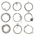 Set of hand drawn scribble circles. Collection of abstract round frames in doddles style. Round design element. Continuous line. Royalty Free Stock Photo