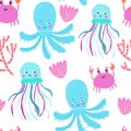 Set with hand drawn sea life elements. Vector doodle cartoon set of marine life objects for your design. Royalty Free Stock Photo