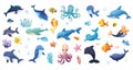 Set with hand drawn sea life elements. Vector doodle cartoon se Royalty Free Stock Photo