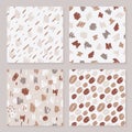 Set of hand-drawn seamless brown boho patterns. Vector simple modern grunge repeat backgrounds Royalty Free Stock Photo