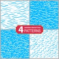 Set of hand drawn seamless marine lines patterns. Abstract shabby textured background. Royalty Free Stock Photo