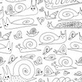 Set of Hand Drawn Seamless Pattern with Snails or Slugs