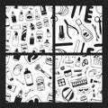 Set of Hand drawn seamless patterns with cosmetics. Vector illus Royalty Free Stock Photo