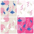 Set of hand drawn seamless patterns. Vector Japanese traditional surface design.