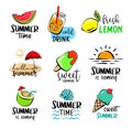 Set of hand drawn signs and banners elements travel. Hello summer symbols and objects Royalty Free Stock Photo