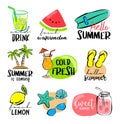 Set of hand drawn signs and banners elements travel. Hello summer symbols and objects Royalty Free Stock Photo