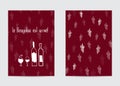 Set of Hand drawn Sketch doodle vector pattern with grapes. Banners template for pub Wine party. Beaujolais Nouveau event in