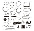 Set of hand drawn sketch elements. Strokes, arrows, scribble elements for business, advertising, school etc. Vector illustration Royalty Free Stock Photo