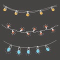 Set of hand drawn sketch garlands with light bulbs.