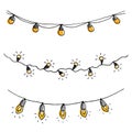 Set of hand drawn sketch garlands with light bulbs.