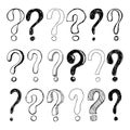 Set of hand drawn Sketch question marks. Vector illustration.