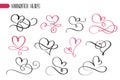 Set of hand drawn sketchy calligraphy hearts. Vector grunge style flourish collection. Illustration of the hand drawn