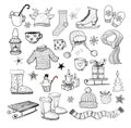 Set of hand-drawn sketchy christmas elements. Royalty Free Stock Photo