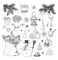 Set of hand-drawn sketchy christmas elements. Royalty Free Stock Photo
