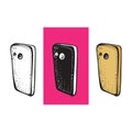 Set of Hand-drawn Smartphones. Electronic devices. Linear, silhouette, full-color mobile phones. Smartphone doodle