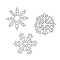 Set of hand drawn snowflakes. Outline drawing. Vector illustration. For coloring book, cards, printing, packaging