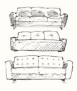 Set of hand drawn sofa vector illustration.