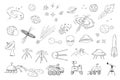 Set of hand-drawn space objects,collection of cosmic bodies of the universe,as well as unmanned robots for planetary exploration, Royalty Free Stock Photo