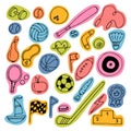 Set of hand drawn sport elements. Sport equipments icons collection. Fitness, healthy lifestyle Royalty Free Stock Photo