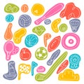Set of hand drawn sport elements. Sport equipments icons collection. Fitness, healthy lifestyle Royalty Free Stock Photo