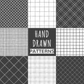 Set of hand drawn square, check, net seamless patterns