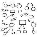 Set of hand drawn squares circles arrows collection doodle for infographic Royalty Free Stock Photo