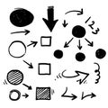 Set of hand drawn squares circles arrows collection doodle for infographic Royalty Free Stock Photo