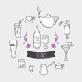 Set of hand drawn stylized drinks in vector