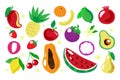 A set of hand-drawn summer fruits and berries. A collection of vitamins and healthy food. Watermelon, pineapple, banana Royalty Free Stock Photo