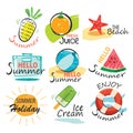 Set of hand drawn summer signs and banners. Royalty Free Stock Photo