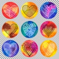 Set of Hand-drawn Symbols Contour Doodle Hearts on Watercolor Ci Royalty Free Stock Photo