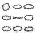 Set of hand drawn thorn crowns  wreaths with sharp spikes. Christianity symbol of Jesus suffering Royalty Free Stock Photo