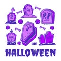 Set of hand drawn tombstone icon collection full color