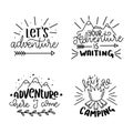 Set of Hand drawn Travel, Camping and Adventure phrases. Camping and adventure hand sketched typography design. Handwritten letter