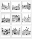 Set of hand drawn travel photographs