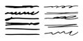 Set of hand drawn underline, highlighter marker strokes, swoops, waves brush marks abstract doodle. vector illustration Royalty Free Stock Photo